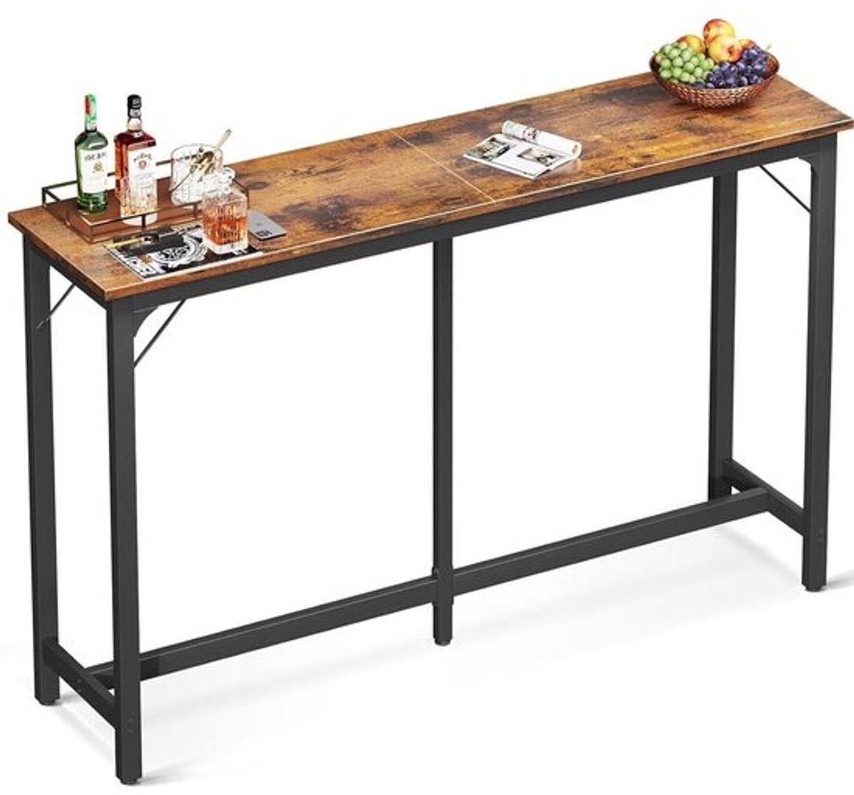 Bartafel Rechthoekig - Pubtafel Keukentafel - Eten en Drinken - Industrieel Ontwerp - 160 cm - Rustiek Bruin