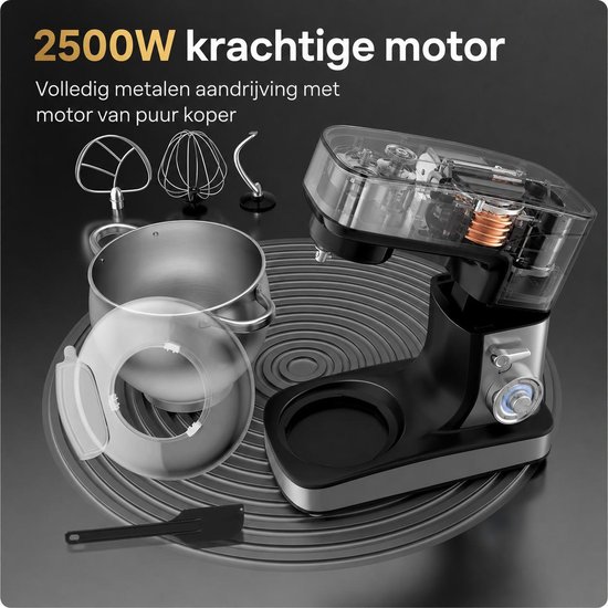 Homelux Keukenmachine 12L - Mixer met Mengkom RVS - Planetaire Mixer 2000W - Deegkneder - Keukenmixer met Garde & Klopper – van Homelux — afbeelding 2