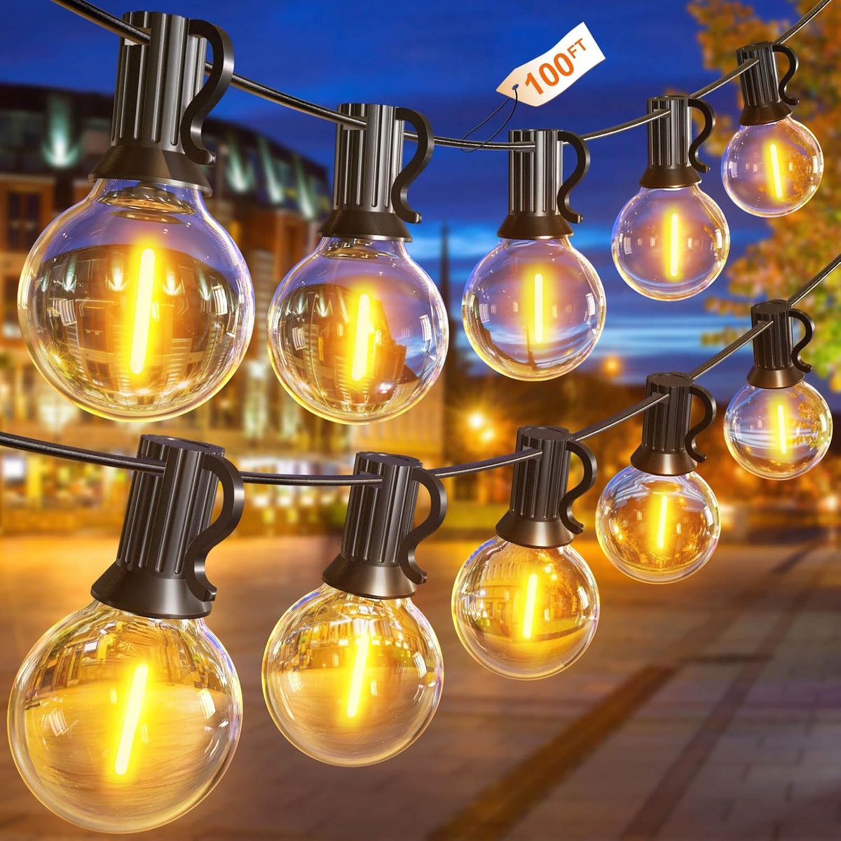 Lichtsnoer 30m - 50+2 Lampen G40 - Met Stekker - Warmwit - Voor Buiten
