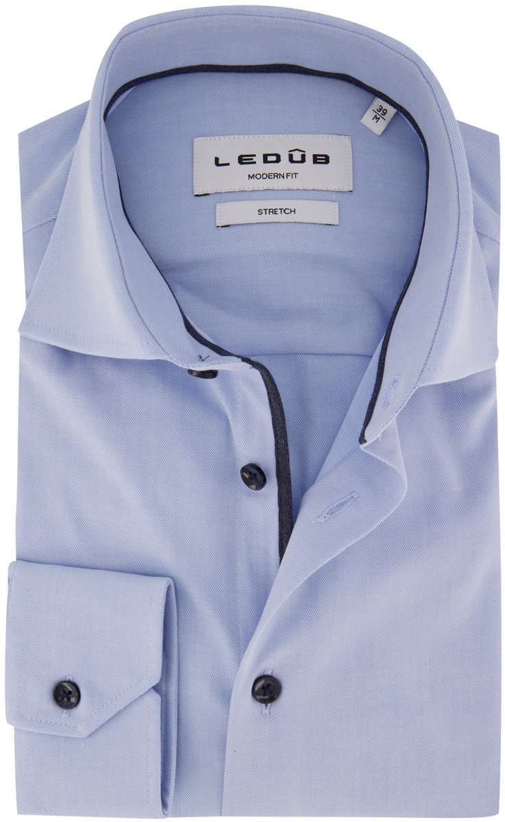 Ledub Modern Fit overhemden lichtblauw stretch