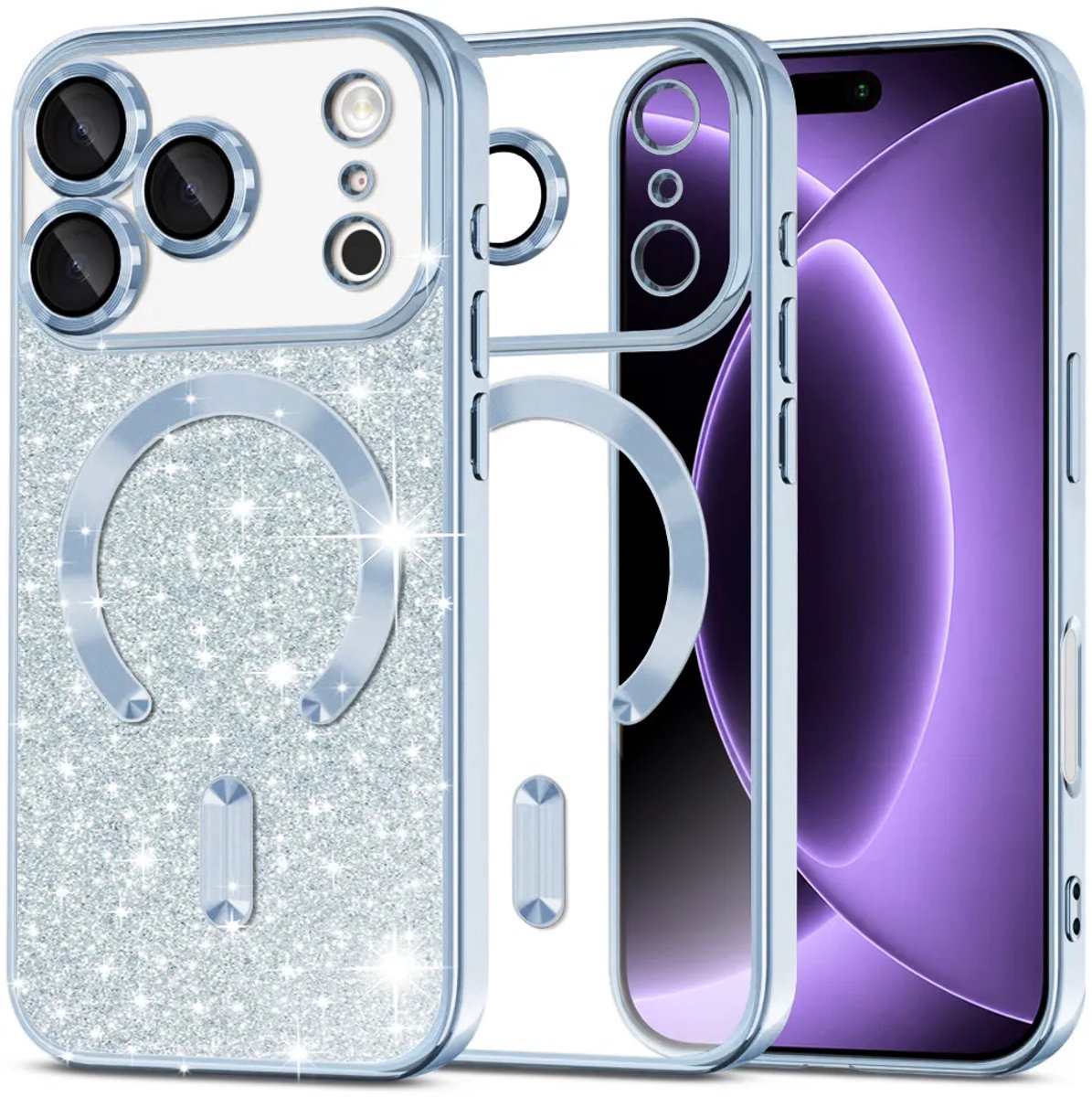 Techsuit - Luxury Glitter MagSafe - iPhone 18 Pro / iPhone Pro - Light Blue