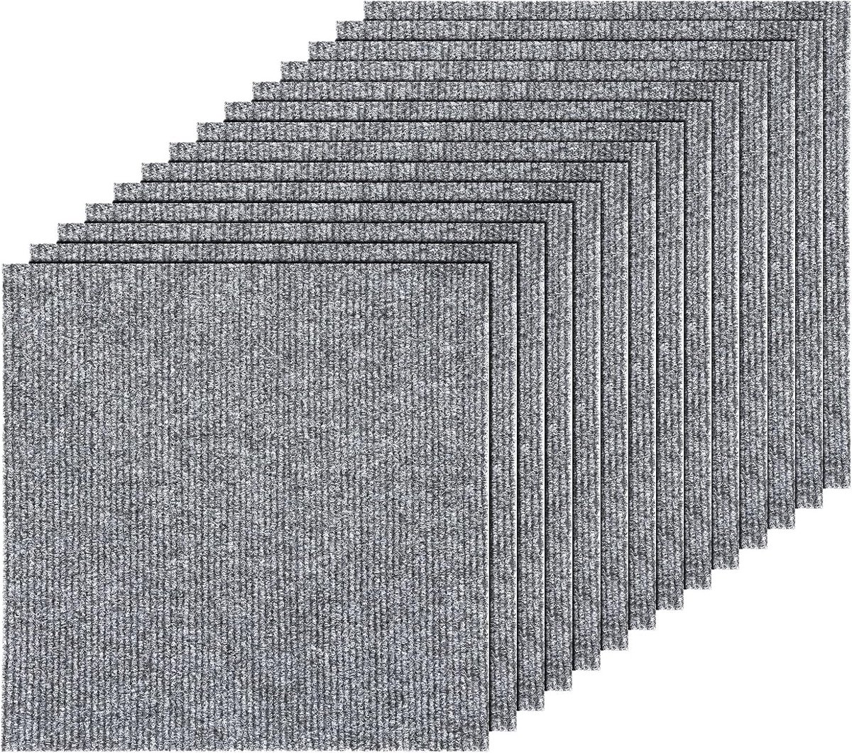 20 stuks - Tapijttegels - Polyester Fiber - Eenvoudig te installeren - Zelfklevend - Geschikt voor kantoor, woonkamer en slaapkamer - 30 x 30 cm - Lichtgrijs