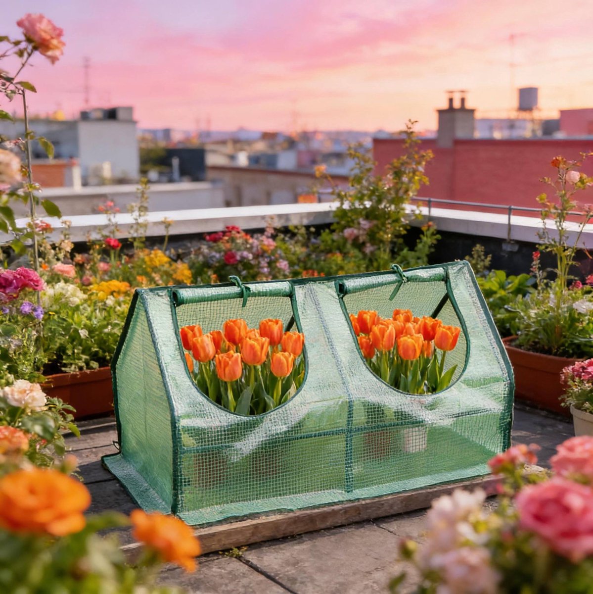 Wishdor Kweekkas balkon - Compacte tuin kas - Stalen frame en polyetheen - 2 oprolramen - Voor balkon terras tuin - Groen - 120 x 60 x 60 cm