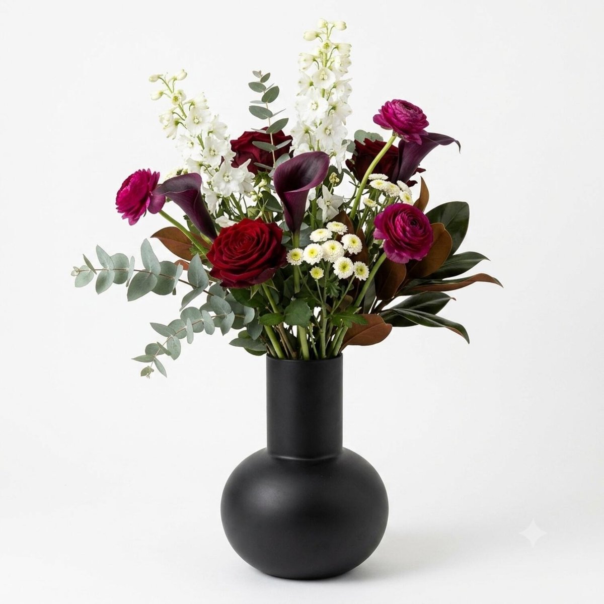 Floran Design bloemenvaas Clarice - zwart - mat glas - 20 x 24 cm - glazen vazen - sierlijk - boeketten