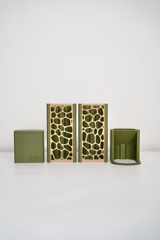 Moss Buddy PRO groen modulaire mospaal set – Mospaal met gesloten achterkant - extra stevige mosstok voor monstera, philodendron en klimplanten – planten ondersteuning met waterreservoir en sphagnum mos systeem