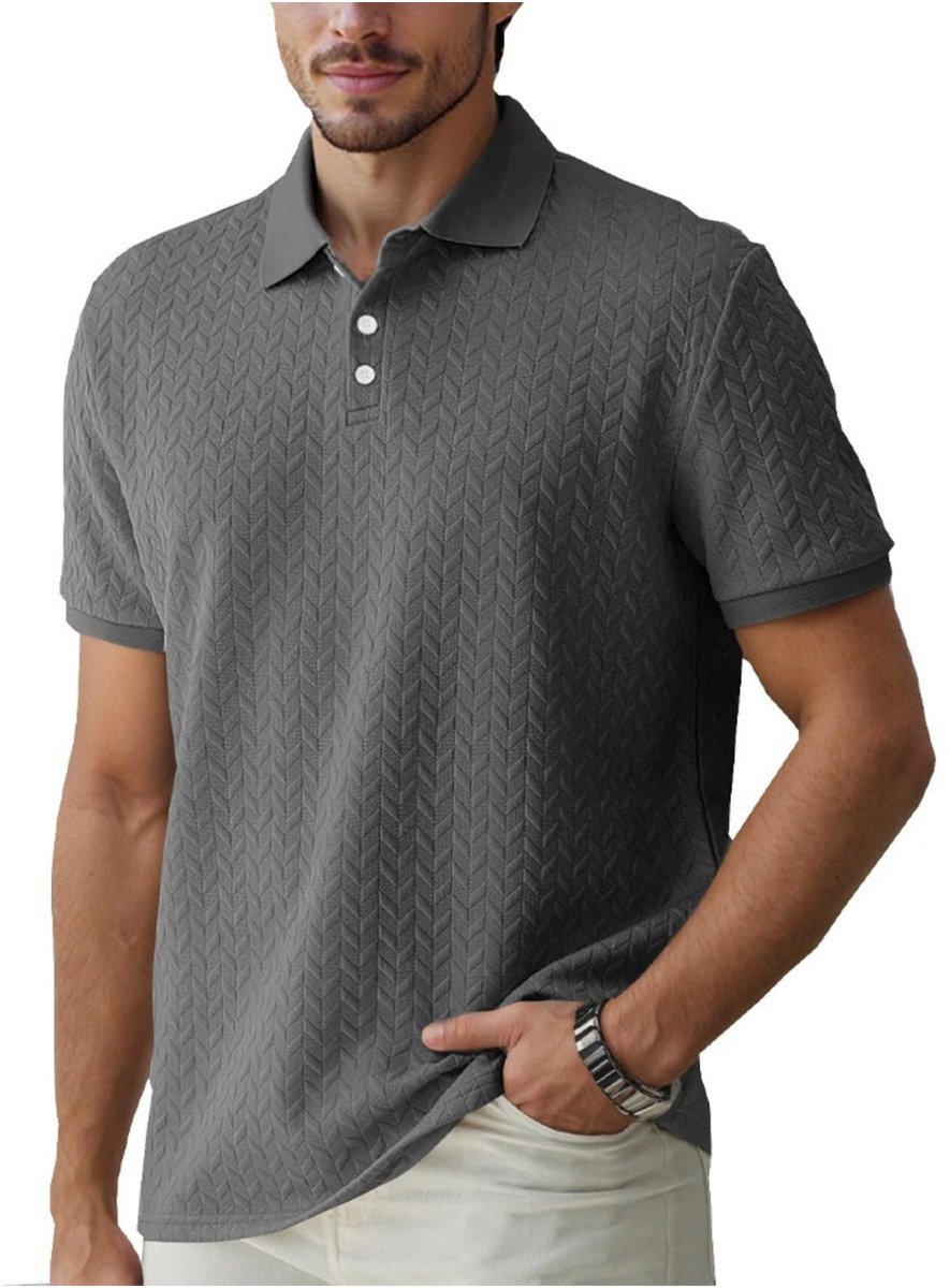 Casalora® Heren Poloshirt – Jacquard Polo met Korte Mouwen – Ademend en Comfortabel – Duurzaam Zomershirt Grijs