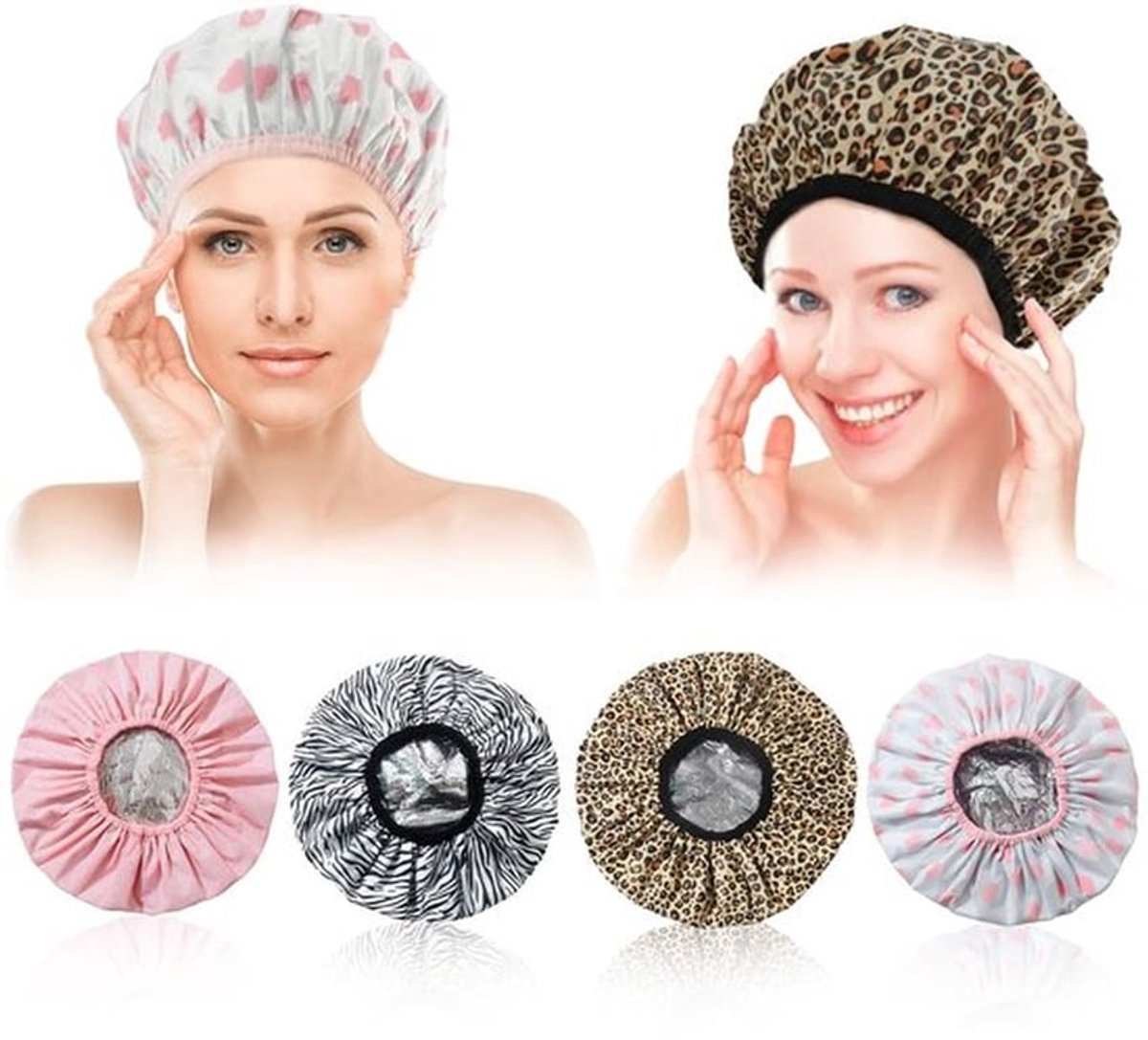 - Diepe Conditionerende Caps - Herbruikbare Stoomcaps - Chic Patroon - Metalen Voorkant - Voor Salon en Thuisgebruik - 4 Stuks