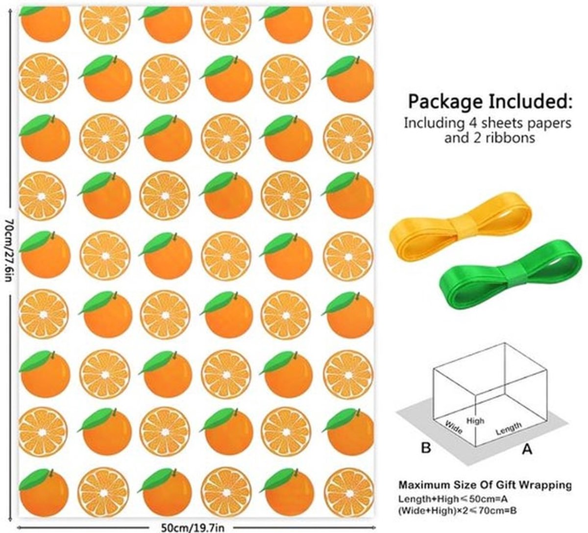 - Cadeaupapier - Tropisch Thema - Perfect voor Feestjes - Oranje - Verpakt met Strik - Geschikt voor Verjaardagen - Luxe Design