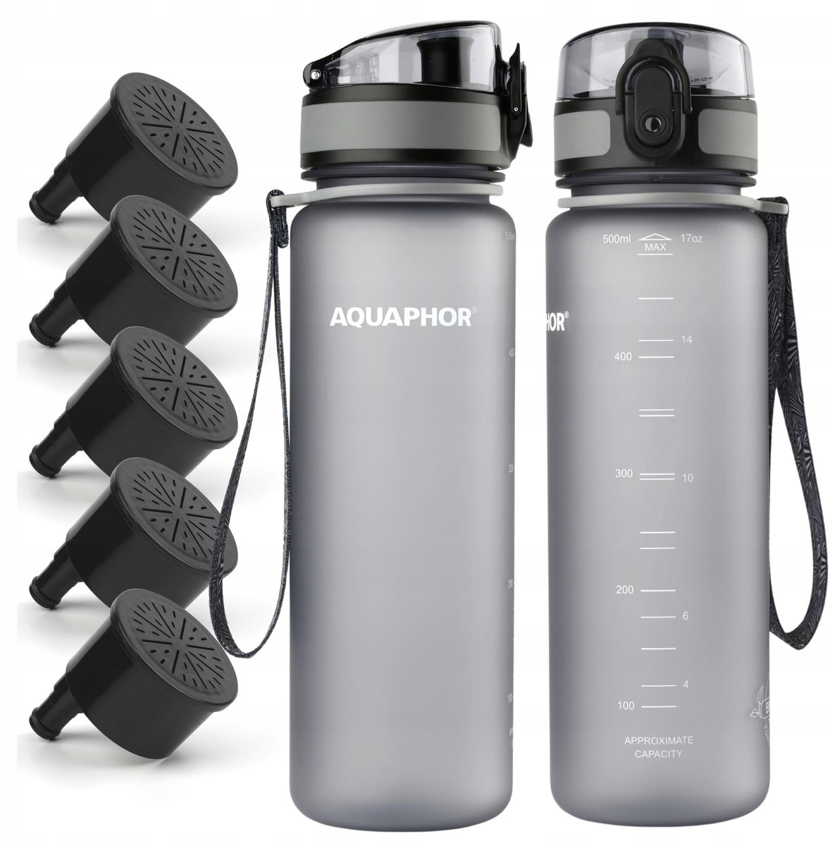 Aquaphor City Waterfilter Fles Grijs 500ml + 5 Filters