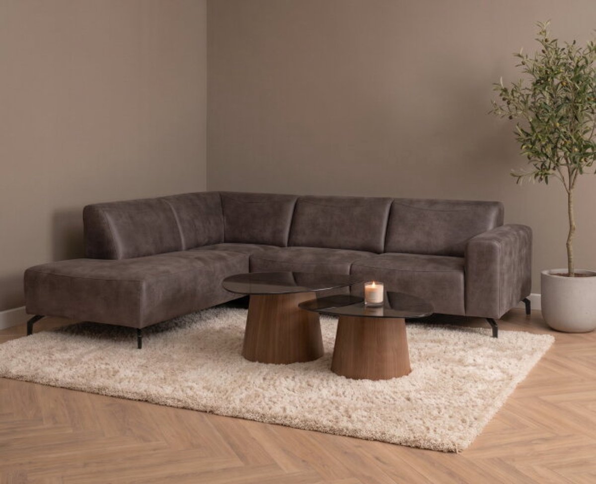 Hoekbank Bravino antraciet - kentucky 01 lederlook – Ottomane links – 275x210 cm