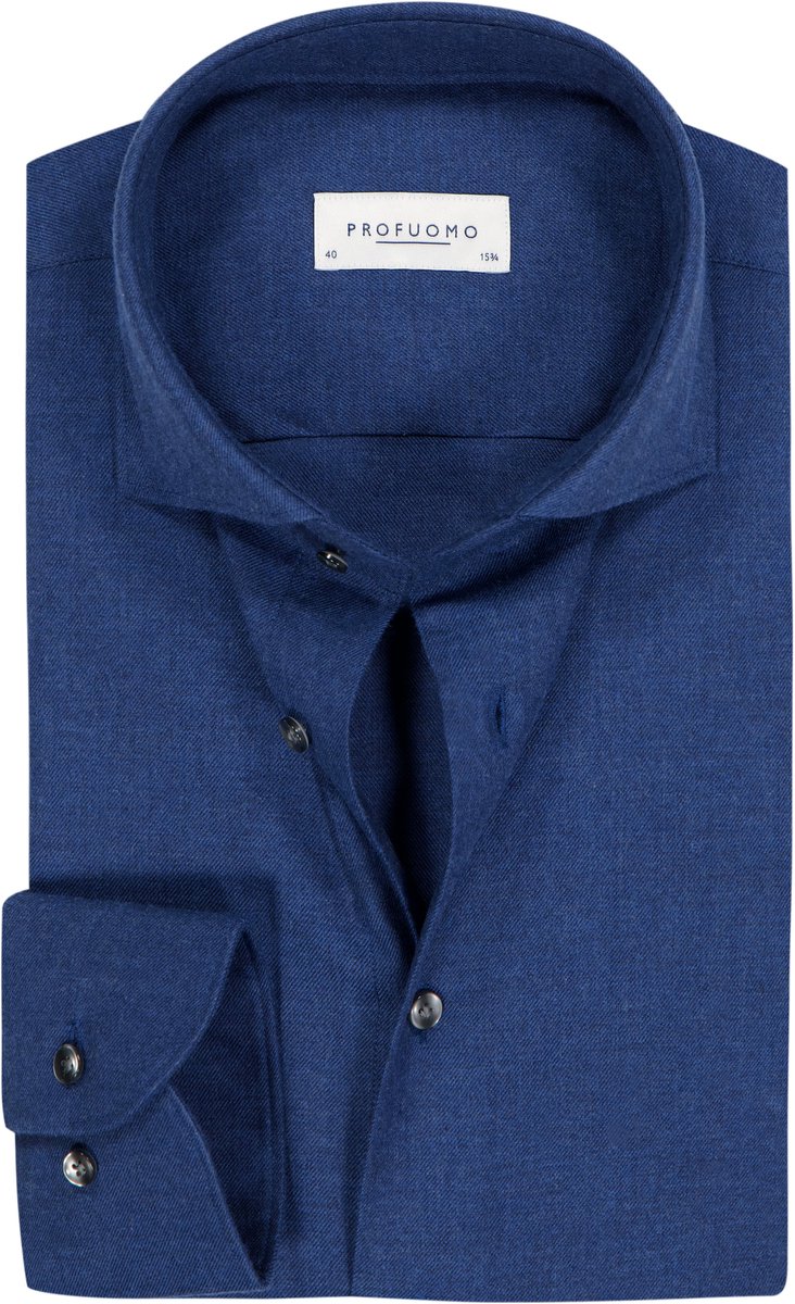 Profuomo slim fit heren overhemd - flanel - royal blauw - Strijkvrij - Boordmaat: 40 (EU maat: M)