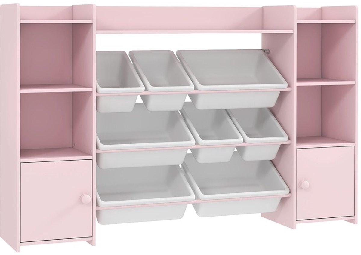 MODFU-Kinder Opbergkast-Speelgoed En Boeken-Open En Dicht-Roze-Mdf-Metaal