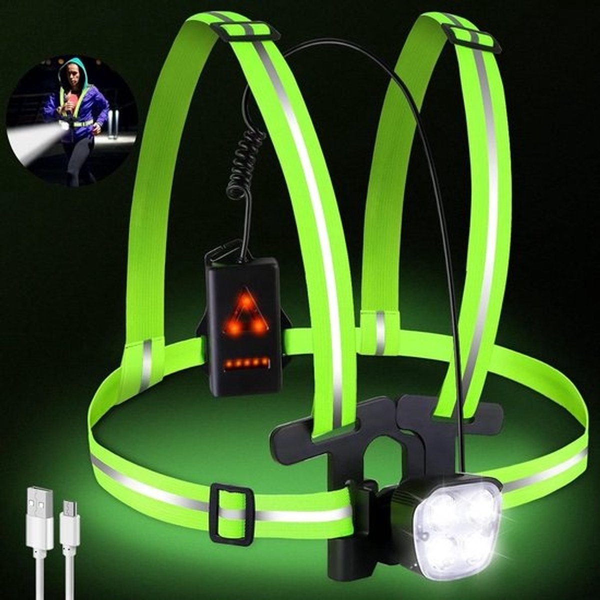 USB-oplaadbare hardlooplamp 500 lumen IPX6 waterdicht - 3 modi - 90 graden verstelbaar - voor joggen en kamperen .