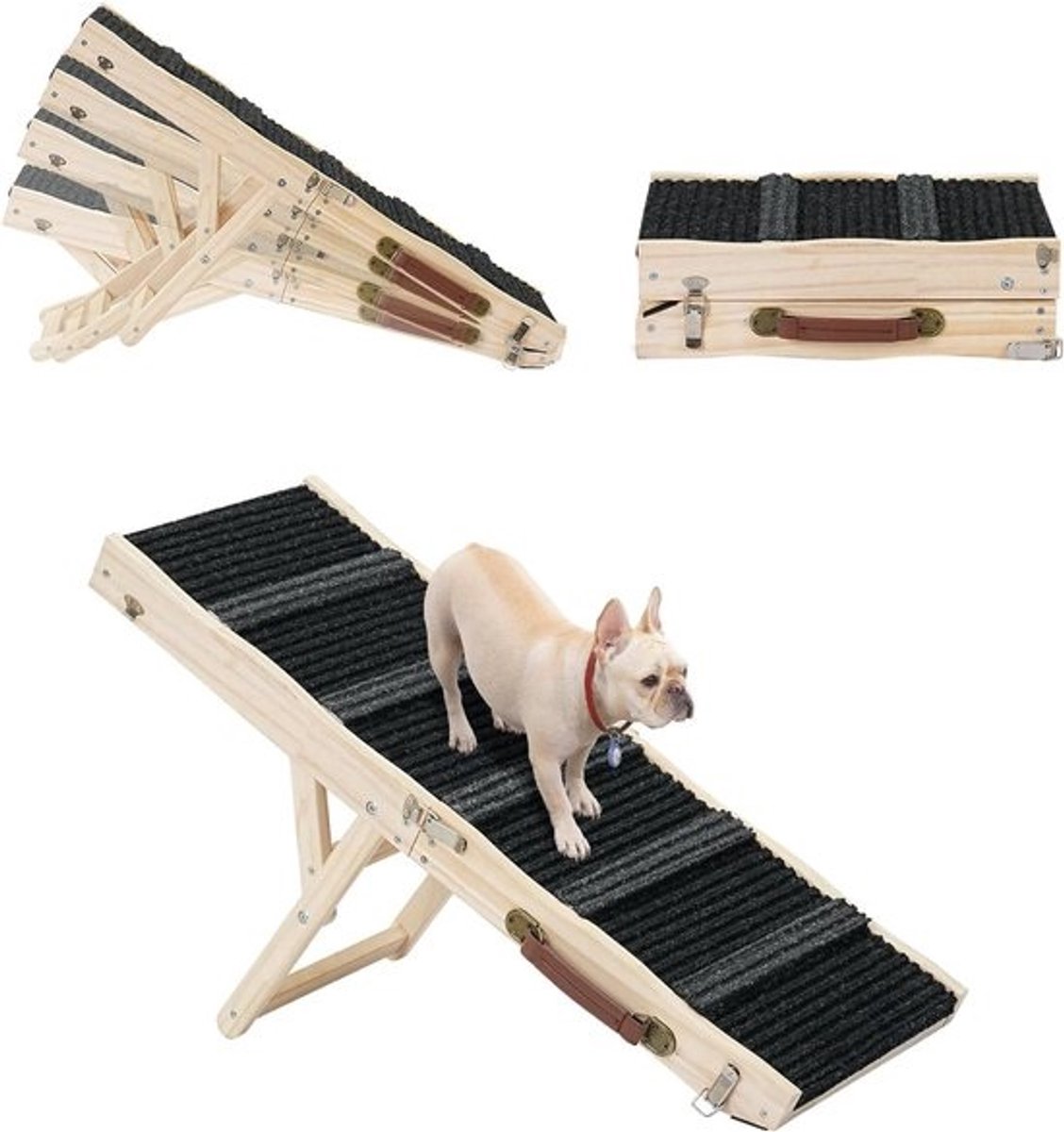 Houten hondenrampe - Vouwbare hondenstappen voor honden - Voor het instappen op de bank - in bed - in de auto