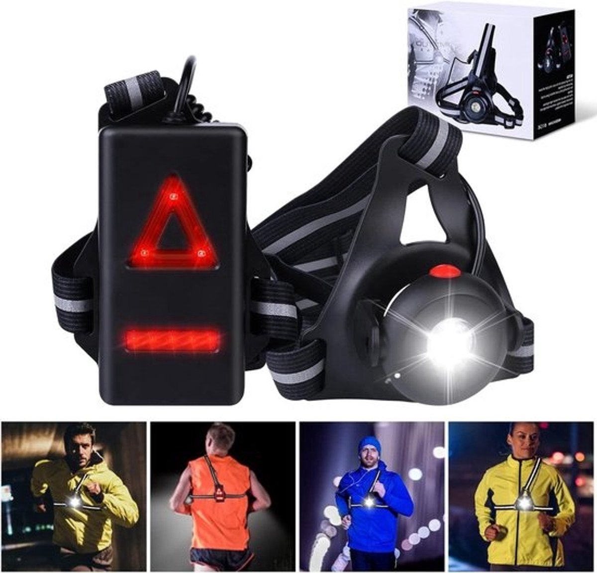 Looplicht met reflectoren - 500 lumen - USB oplaadbaar - waterdicht - voor joggen, hardlopen, vissen, kamperen .