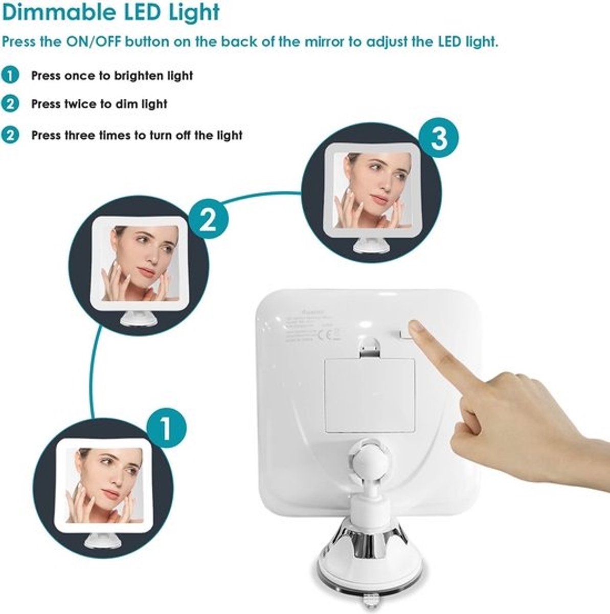 Make-up Spiegel 360° Draaibare - 7X Vergroting - Sterke Zuignap - Verblindingsvrije Verlichting - Thuis en Onderweg