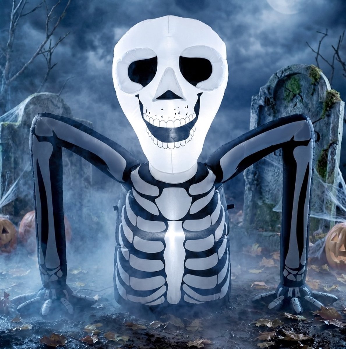 OKWISH Opblaasfiguur LED – 153 x 53 x 142 cm – Polyester – Zwart – Halloween Decoratie Voor Binnen En Buiten – Snel Opblaasbaar Met Verankering Voor Tuin
