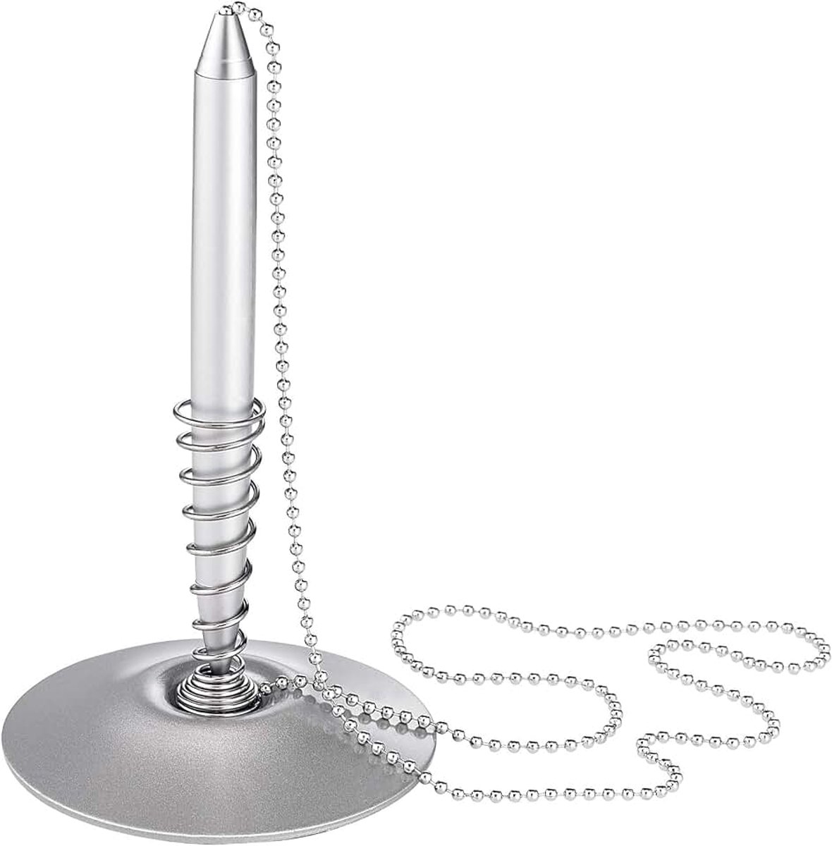 Alco-Albert - Balpenhouder voor staande balpen, zilver | 55 cm ketting, incl. kleefpad, siliconen nopjes en standaardstift