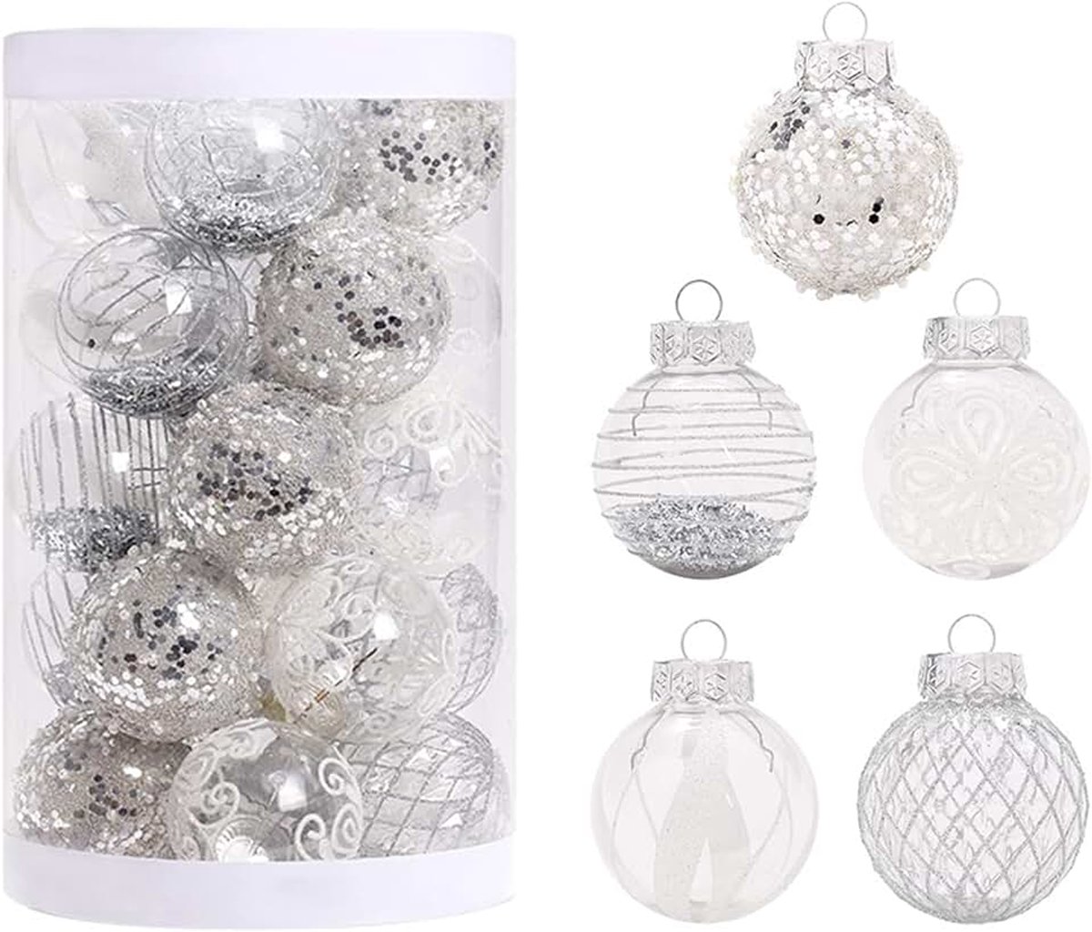 Kerstballen opknoping bal voor thuis feest kerst bruiloft decoratie, vrolijke kerstboom decoraties, 60 mm opknoping kerstballen ornamenten, zilver