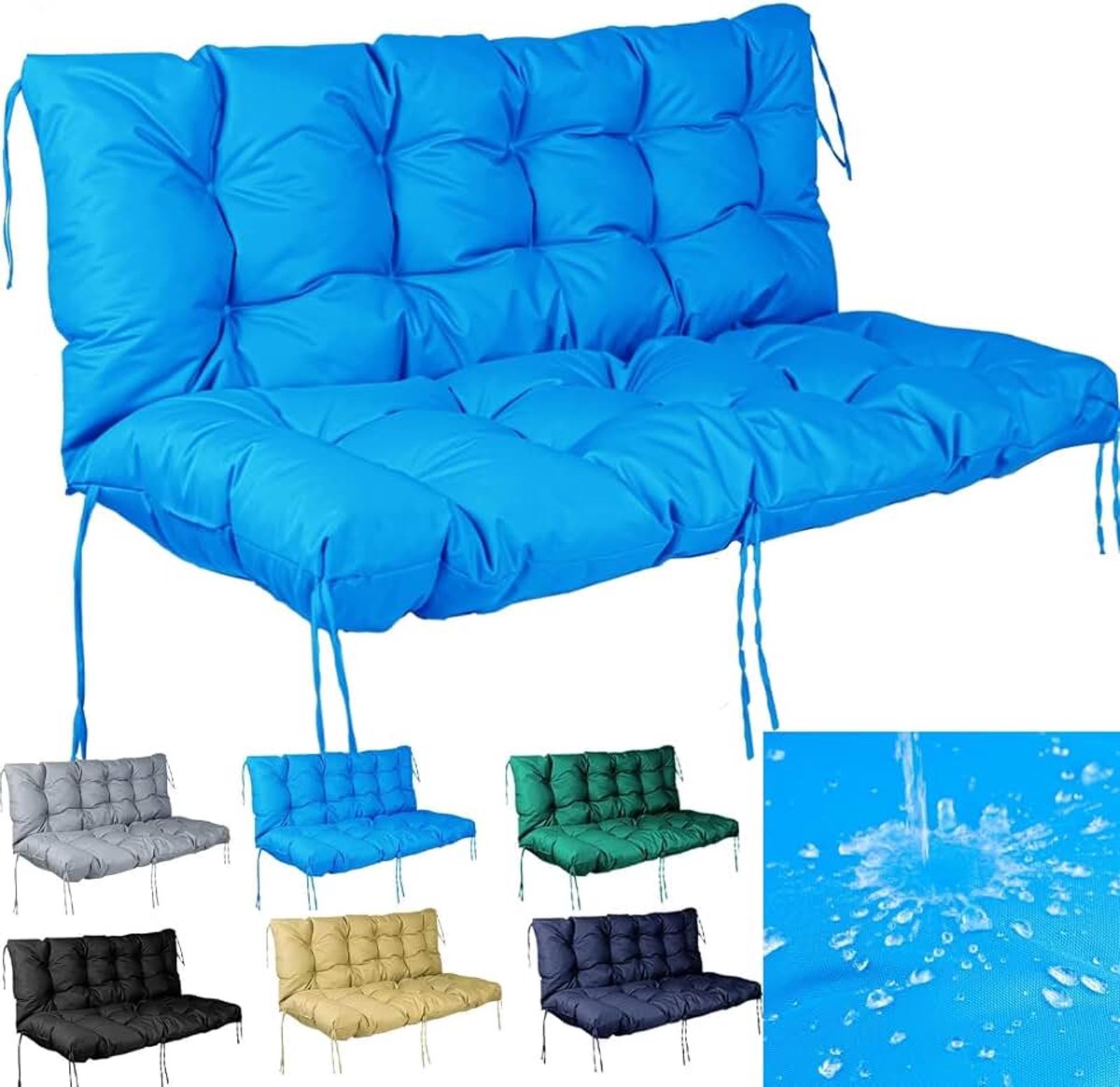 Bankkussen voor buitenmeubilair met rugleuning, tuinfauteuil zitkussens, waterdichte bankkussens, hemelsblauw, 100 x 100 x 15 cm