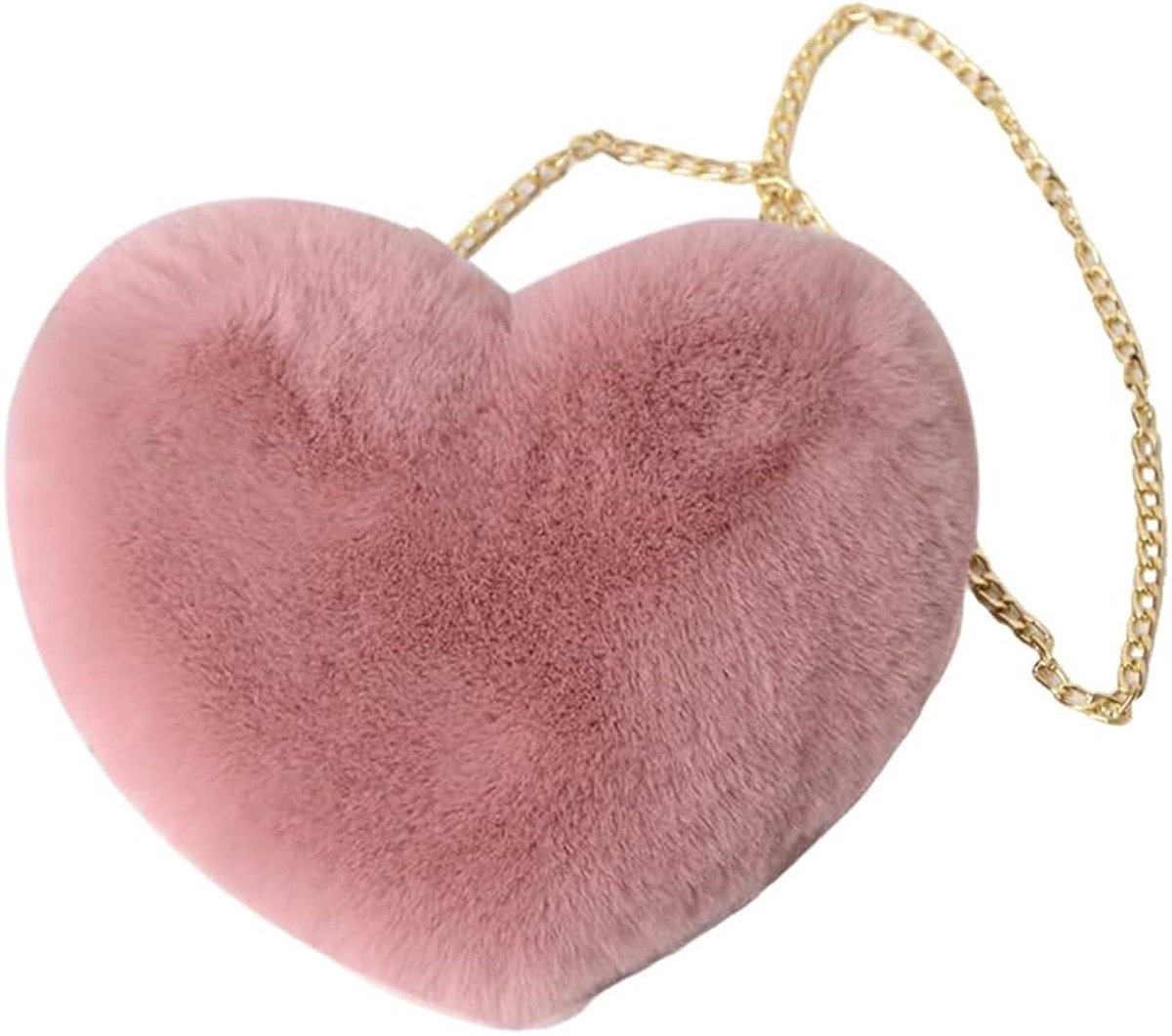 Hartvormige tas, rood, harttas, kleine kettingtas, pluche schoudertas, schattige pluizige handtas, hart voor reizen, dagelijks, Valentijnsdag, carnaval, verjaardag, cadeau (roze)