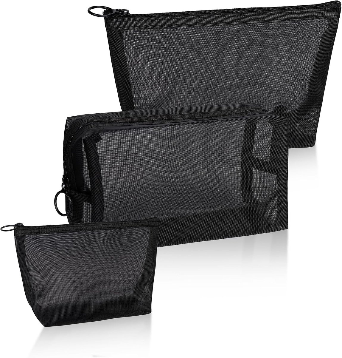 Mini-make-uptas met ritssluiting, 3 stuks, kleine toilettas, multifunctionele make-uptas, draagbare reis-opbergorganizer voor dames en heren, zwart, zwart, simple