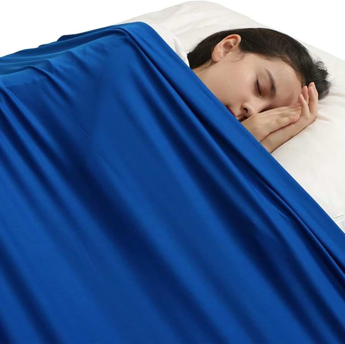 Sensorische compressiedeken voor kinderen, laken van lycra en elastaan, ademende sensorische verzwaarde deken om stress te verlichten voor kinderen met autisme, angst (blauw, tweepersoons/136