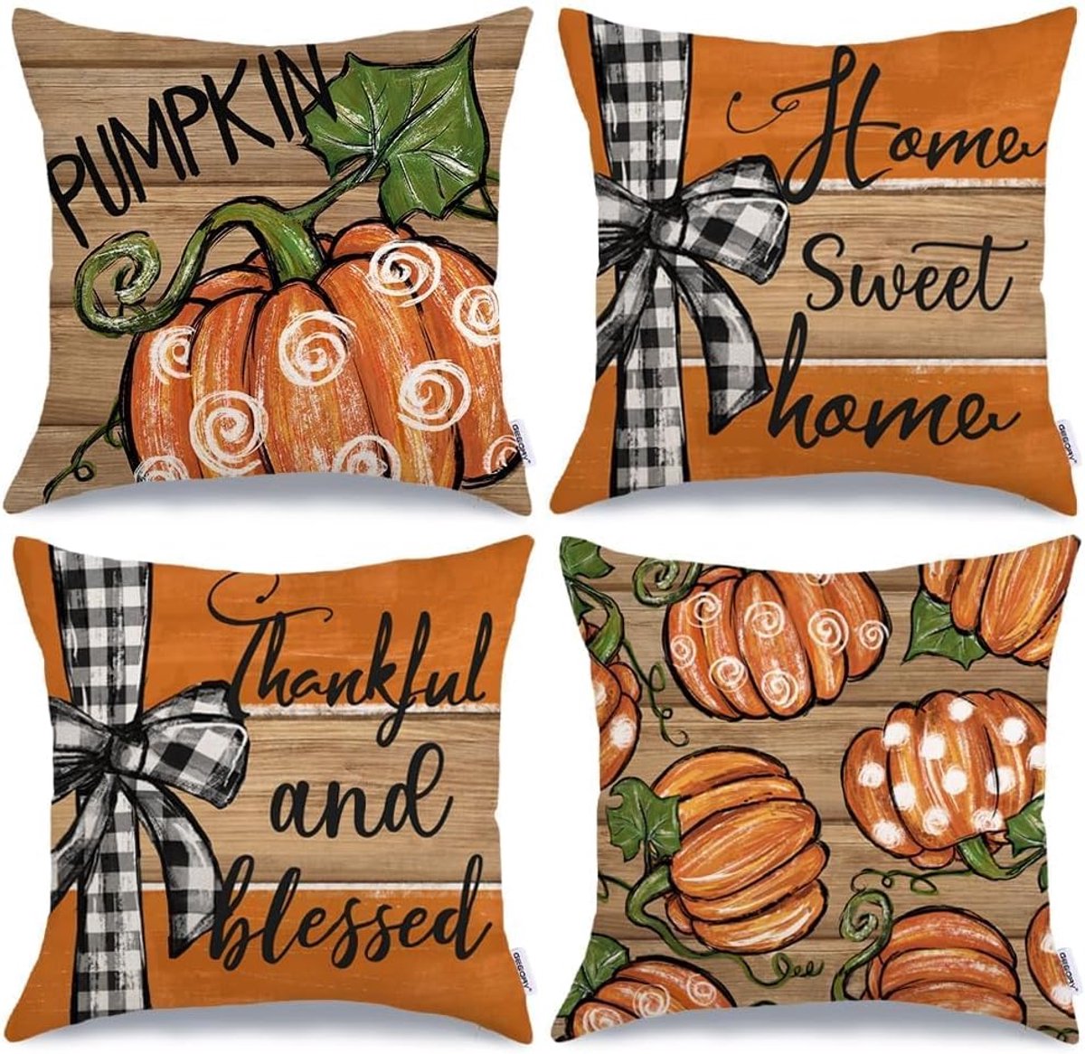 Kussensloop - Herfst Thanksgiving Kussenhoes - Pompoenpatroon voor Bank en Slaapkamer - Decoratief Thuisgebruik - 45x45 cm - Oranje - 4 Stuks