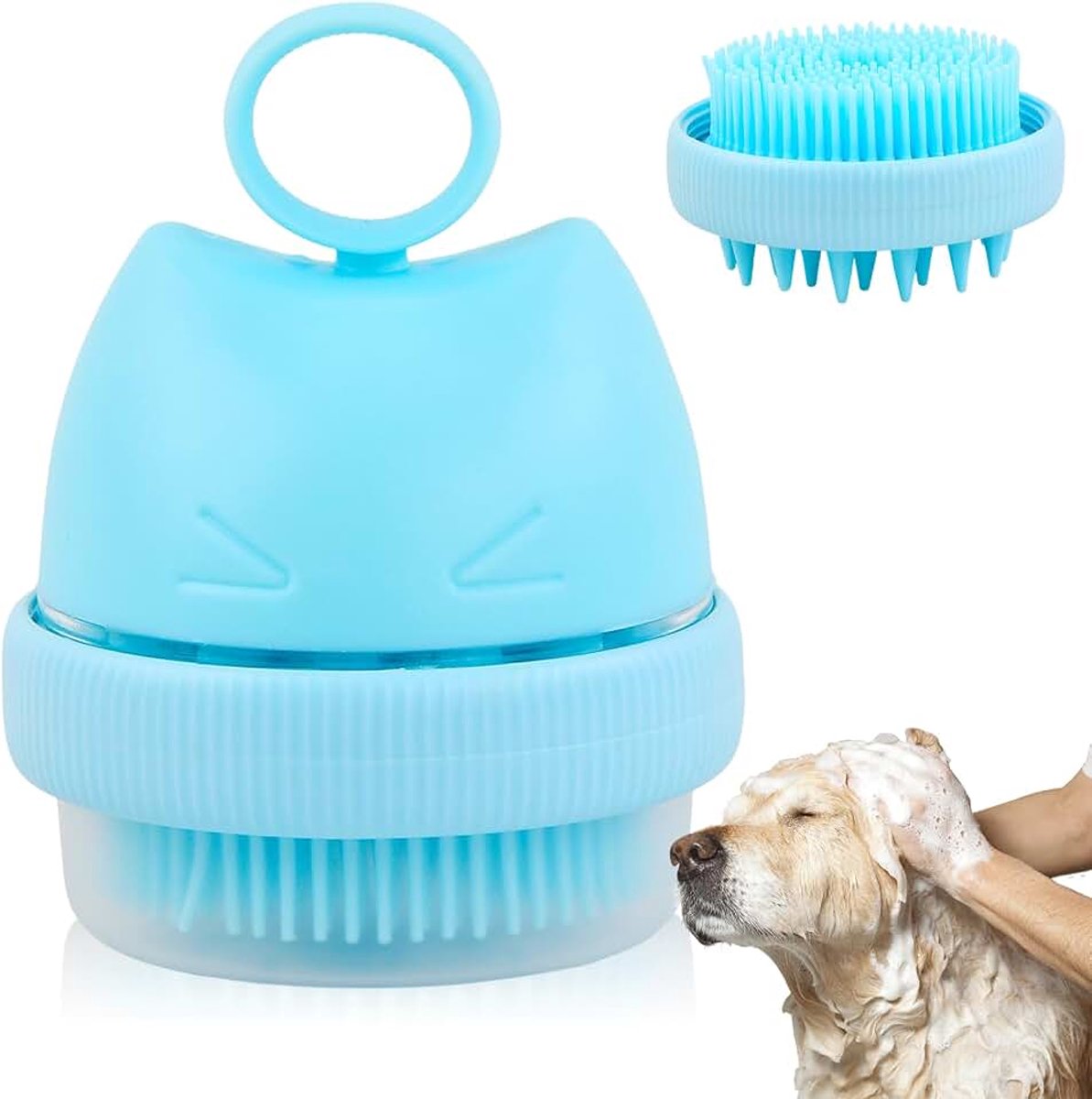 Zachte siliconen badborstel, zachte huisdierreiniging, massageborstel, eenvoudig te reinigen, huisdierenmassaborstel, siliconen huisdierborstel voor honden en katten (blauw, 7
