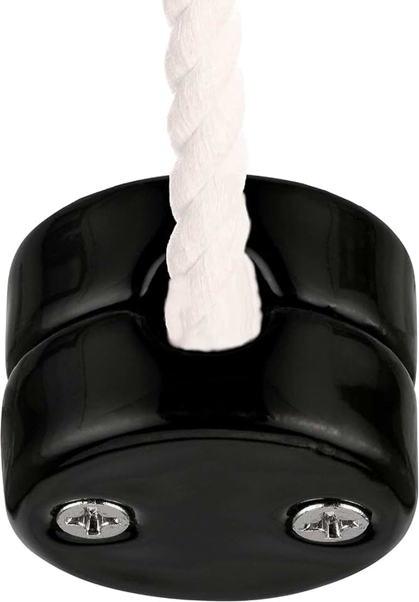 2 stuks tweedelige wand- en plafondpins van porselein zwart voor textielkabel, plafondbevestiging, aapenschommel, opbouwkabelhouder voor lamp, doe-het-zelf, met schroeven en pluggen