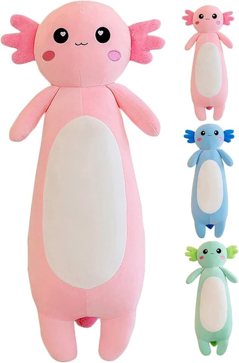 Lange Axolotl Knuffelkussen, Roze Axolotl Knuffeldier voor Meisjes en Jongens Salamander Knuffel Kerstcadeau (Roze, 100cm/39.371inch)