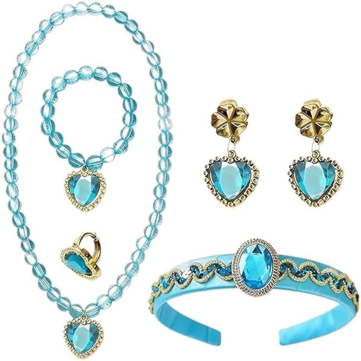 Kristallen Hoofddeksels Arabische Prinses 3-delige Set met Hoofdband, Gouden Halsketting en Oorbellen voor Meisjes - Perfect voor Halloween en Roleplay