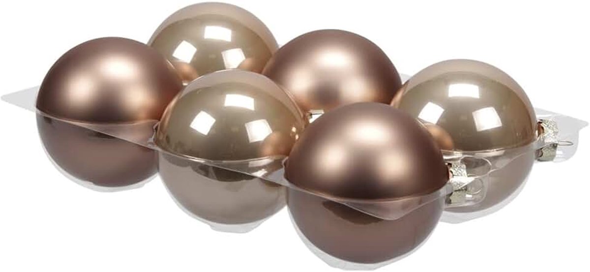 Kerstballen ginger bruin van glas - 8 cm - mat/glans - Kerstboomversiering