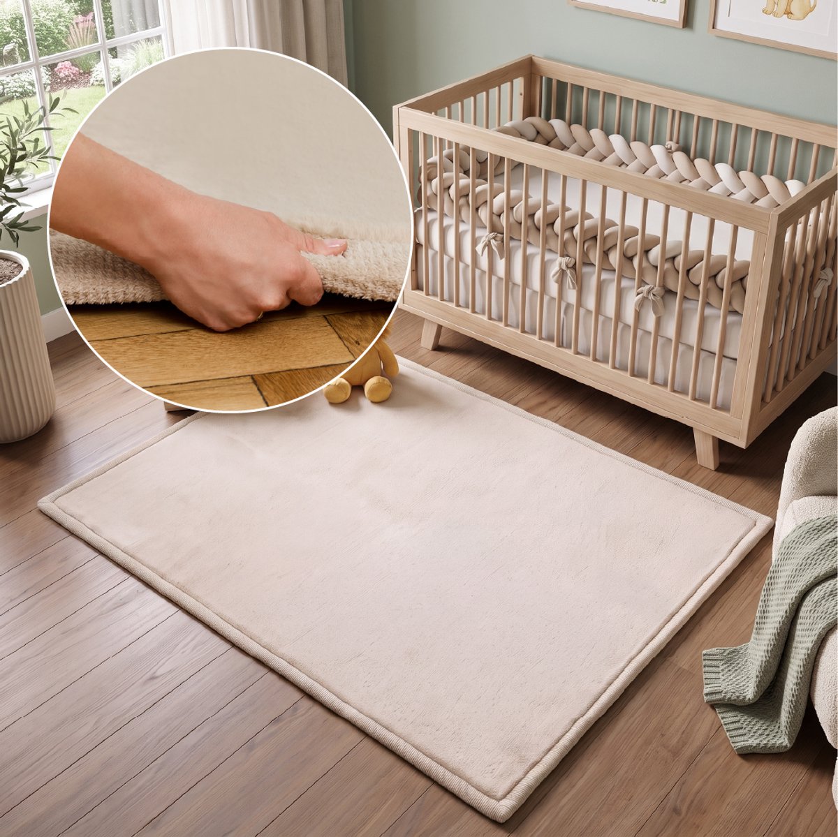TAPISO Fluffin Kindertapijt Speelkleed Kruipkleed Beige 30mm Wolkzacht Traagschuim Antislip Onderkant Wasbaar Onderhoudsvriendelijk 80x150