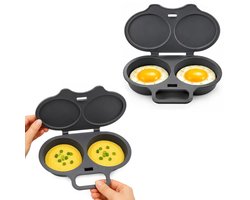 Magnetron Eierkoker - 2 Stuks - Stoompan Eieren - Eierstoompan - Eipocheerder - Microwave Egg Boiler - Maakt 2 Eieren - Snel Ontbijt -Egg Poacher - Ei Koker - Dubbele Houders - Gepocheerd Ei - Donkergrijs
