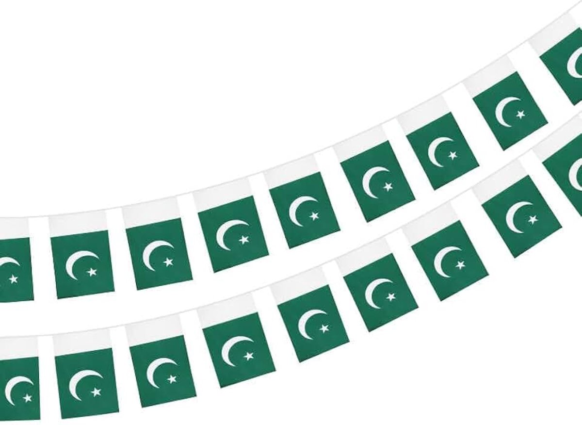 Pakistanse vlag, 40 stukken, Pakistaanse slinger, 11,4 m, nationale vlag 14 x 21 cm voor bardecoraties
