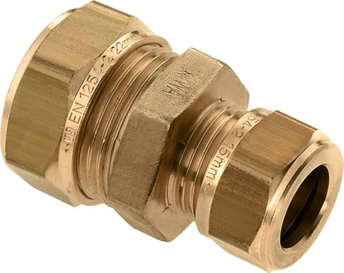 Knelkoppeling - Rechte verloopkoppeling - 15x12mm - Messing