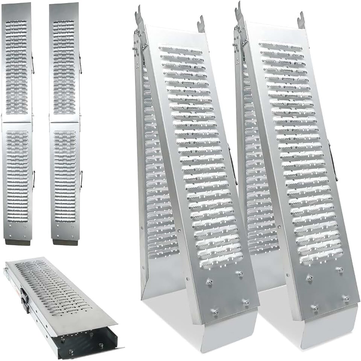 Oprijplaten, 4 stuks, opvouwbaar, 400 kg, maximale vouwhelling voor aanhangers, motorfietsen, grasmaaiers, grasmaaiers, gazontractor, 190 x 22,5 x 4,5 cm