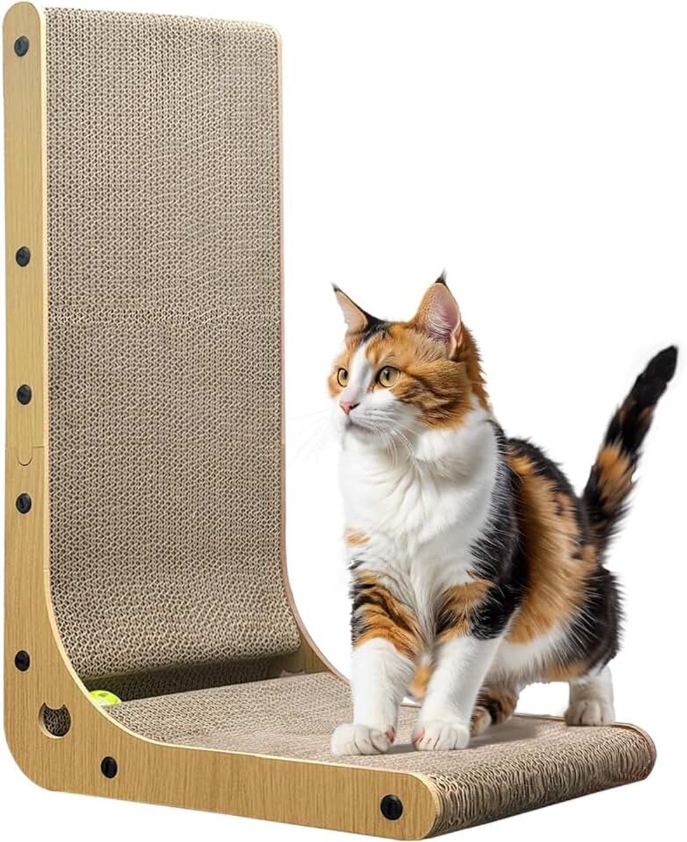 Krabpaal voor katten, L-vormige krabpaal 68 cm hoog voor muur en hoek, krabpaal voor katten met balspel voor katten binnenshuis