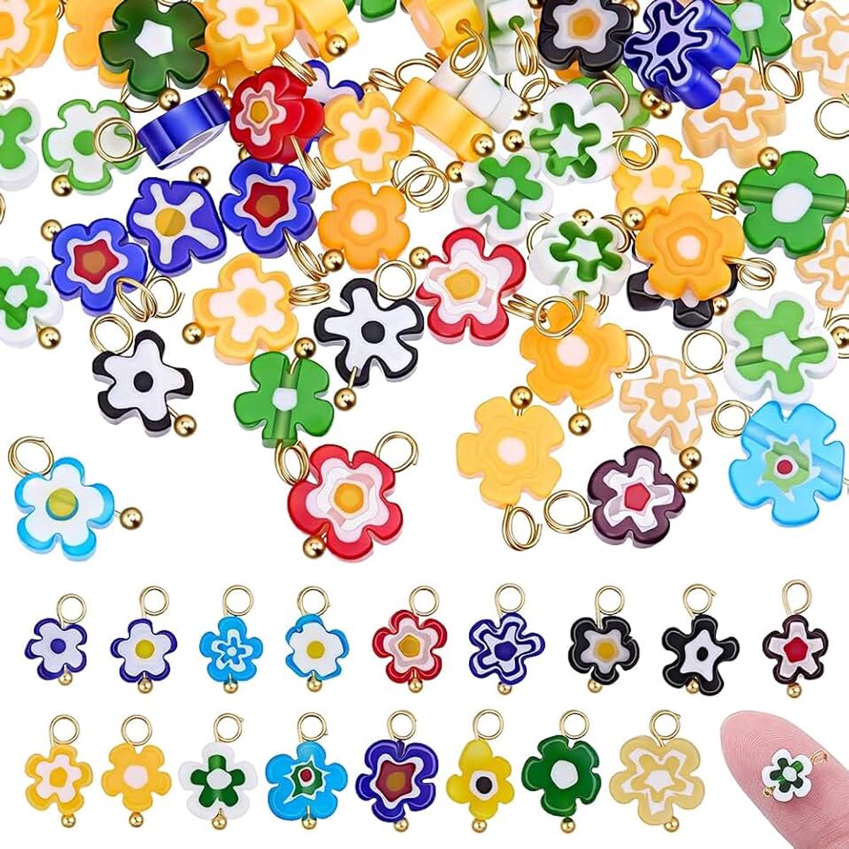 Millefiori Bloem Glas Charms Glas Lampwork Connectors Bril Pruimenbloesem Kralen Hanger Kleurrijke Spacer Losse Kralen voor DIY Ketting Armband Oorbellen Sieraden Maken