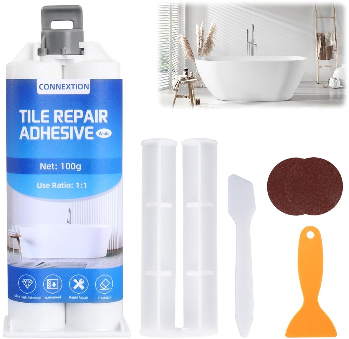 Emaille reparatieset - Wit - 100 g - Keramische Reparatiemassa voor Badkamer en Tegels - Voor Herstel van Scheuren en Gaten