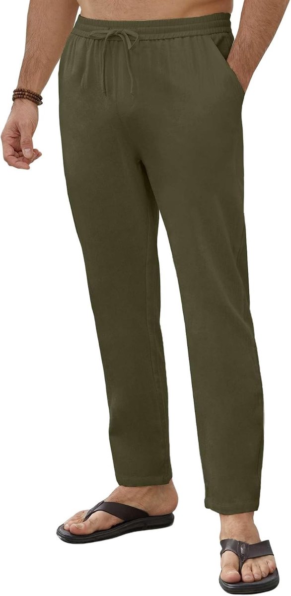 Linnen broek voor heren, zomer, casual, lang, licht, rechte pijpen, katoen en linnen, sportbroek, elastische tailleband, comfortabel, strandbroek, joggen, yoga, met zakken