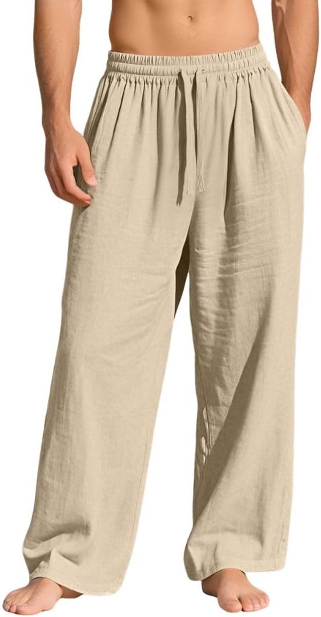 Herenbroek met zakken, casual katoenen broek, losse loungebroek met wijde pijpen