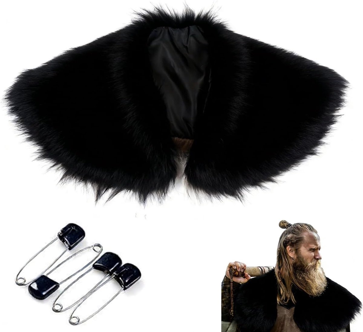 Viking Bont Sjaal, Viking kraag van imitatiebont, voor Halloween, Carnaval, Cosplay, Themafeest