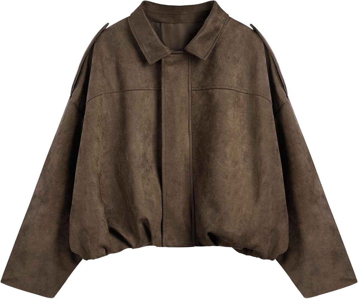 Bomberjack voor dames, suède-look, oversized vrijetijdsjas in vintage-stijl, zacht casual design met reverskraag, bomberjack, motorjas voor herfst en lente
