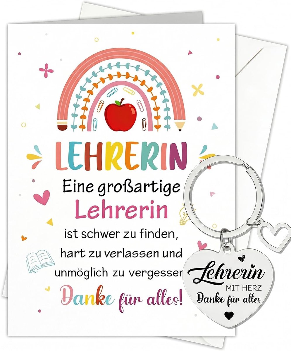Cadeau voor leraren: sleutelhanger met opengewerkt hart + bedankkaart. Een betekenisvol en origineel aandenken voor afstuderen, afstuderen of Kerstmis.