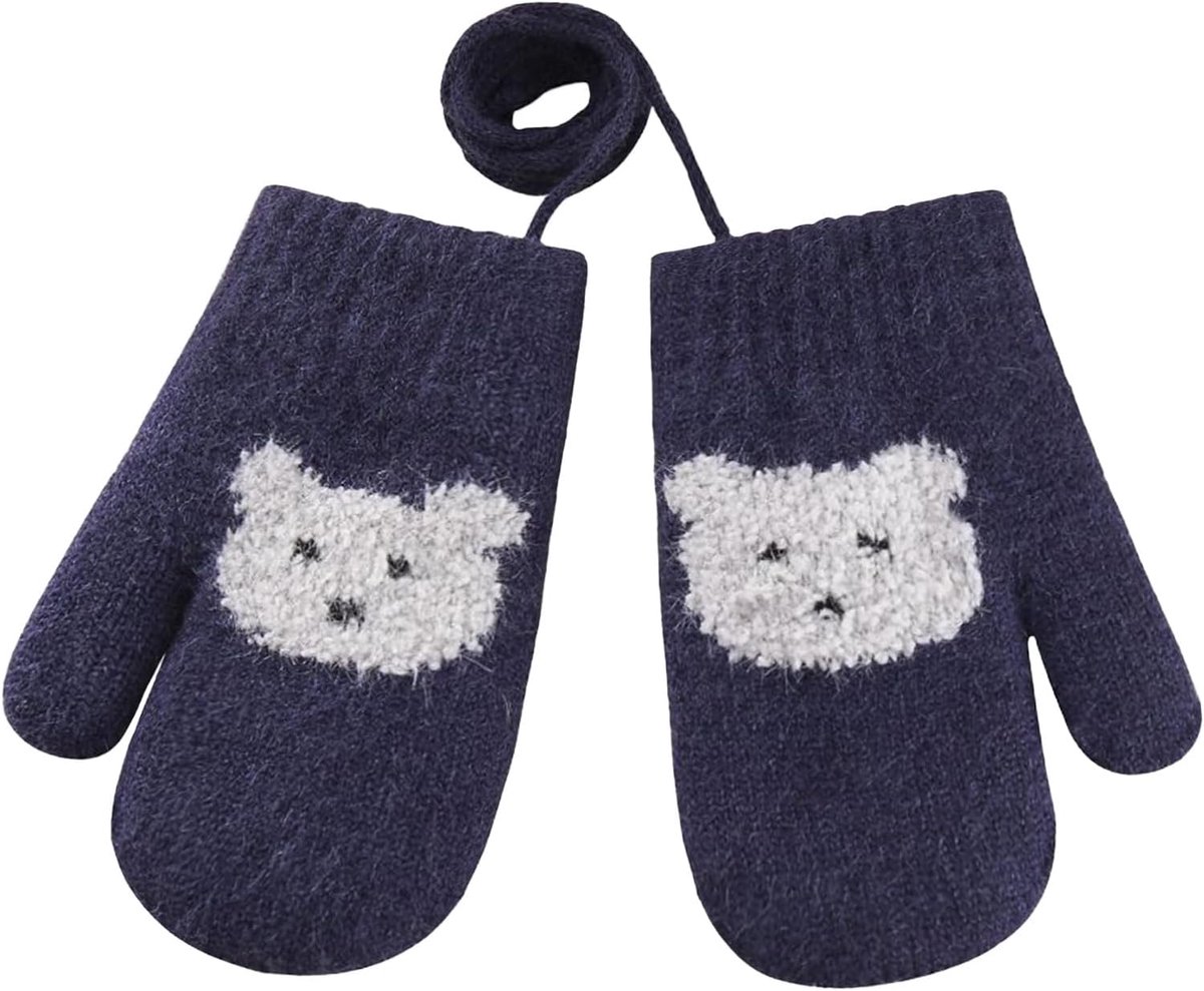 Wanten voor baby's, peuters, gebreide handschoenen voor 1, 2, 3 jaar, jongens, meisjes, winter, warme gebreide handschoenen met koord fleece binnenvoering