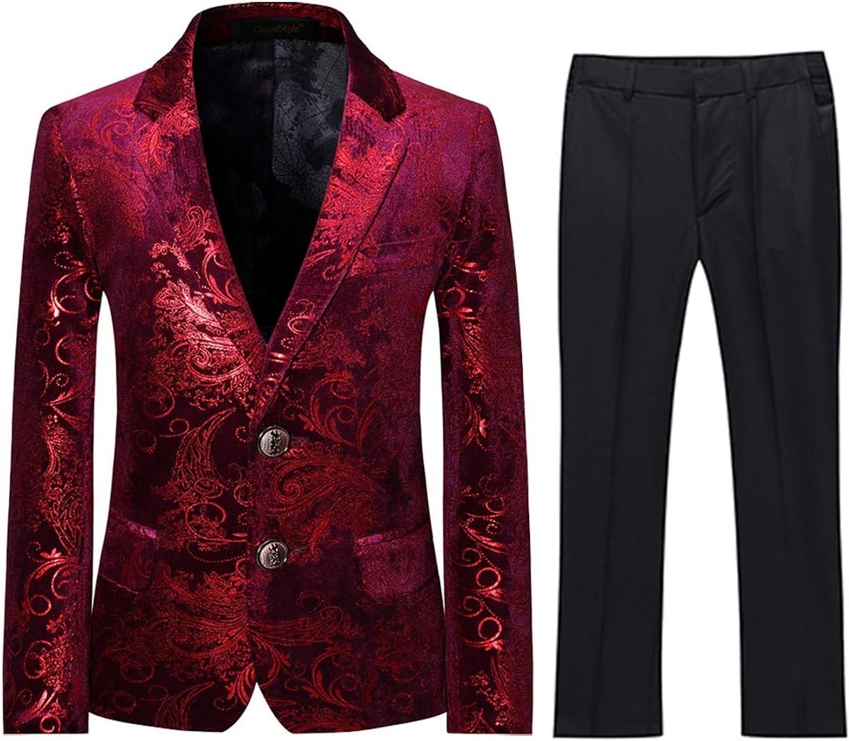 2-delig, klassiek, goudkleurig, bloemenpatroon, jacquard, slim fit, bruiloft, bal, tutu, jas en broek, 6 kleuren