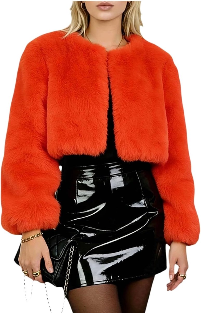 Damesjas van imitatiebont, warme winterjas, elegante formele jas voor dames, luxe pluizige winterjas van imitatiebont