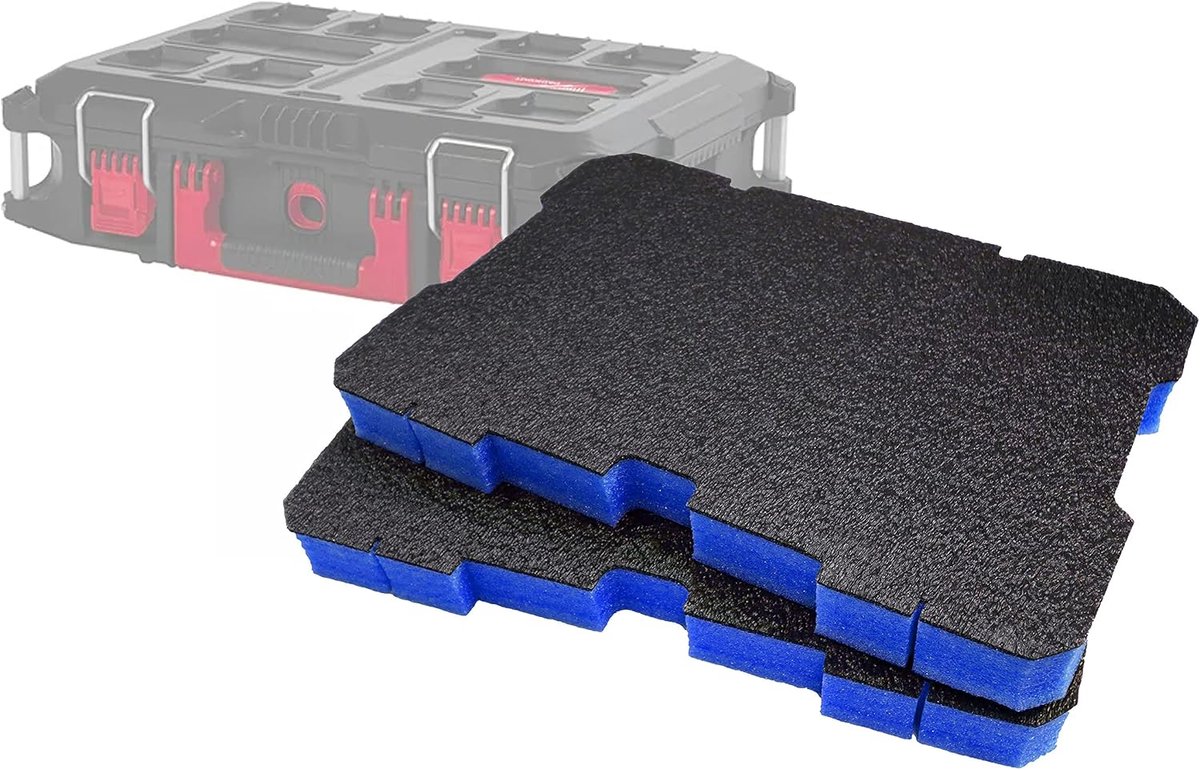 Foam Packout Toolbox Inserts - Past op de Milwaukee Packout Tolbox Box 2 & 3 [Blauw 50 mm Twin Pack] Easy Peel Foam voor Milwaukee Packout System | Power Tool Opslag & Toolbox Organizer